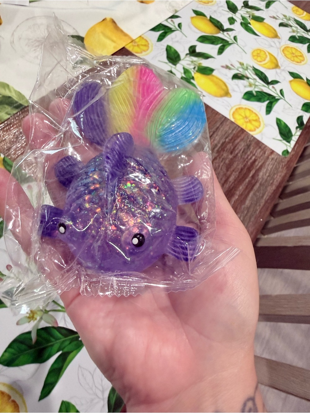 Purple Rainbow-Tail Squishy Fish Toy - Pets Small Pets